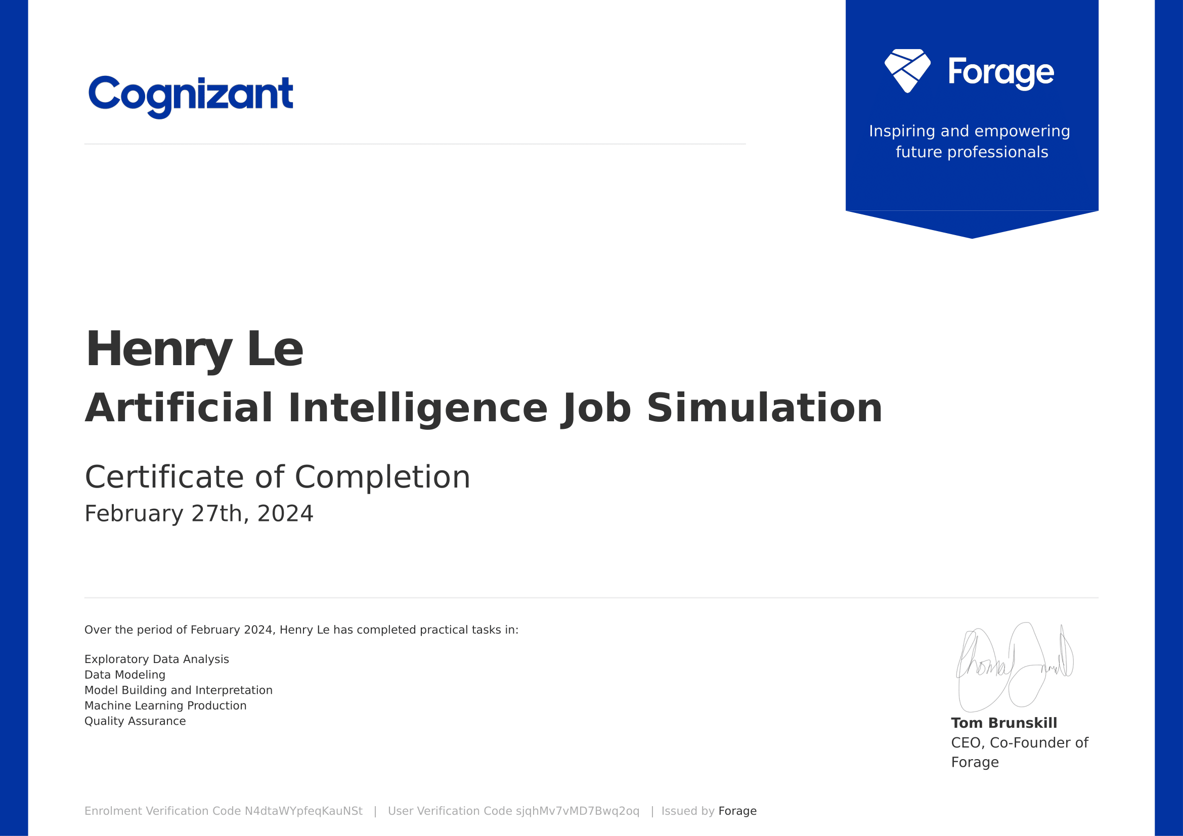 Certificate Cognizant AI Job Simulation